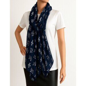 Music Note Print Scarf Wrap Semi Sheer Navy Blue Music Teacher Musician Singer